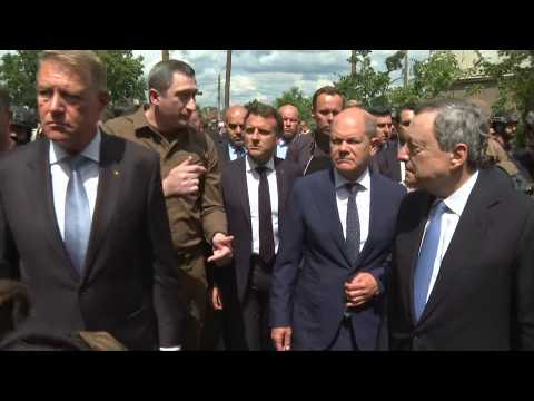 Macron, Draghi, Scholz and Iohannis visit war-scarred Kyiv suburb Irpin