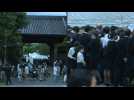 Japan: Scenes outside temple where Abe's wake is taking place