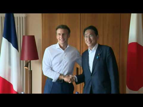 Images of G7 bilateral meeting between Emmanuel Macron and Fumio Kishida