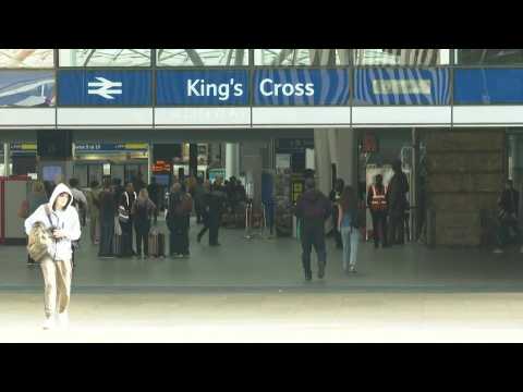 Images outside London's King's Cross station as British railway workers begin strike