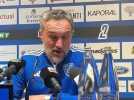 La rection de Benoît Tavenot entraîneur du Sporting Club de Bastia après la victoire de son équipe face au Red Star 1-0