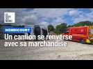 Un camion se retrouve en mauvaise posture en déchargeant des cailloux à Mondicourt