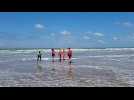 Démonstration de kite-surf auprès des sapeurs-pompiers sur la plage de Blériot, le 5 mai