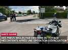 Des pneus brûlés par des gens du voyage mécontents suite à une opération d'évacuation ce lundi à Sainte-Savine (Aube)