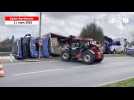 VIDÉO. Un camion se couche à la sortie d'un rond-point à Saint-Berthevin : la circulation coupée