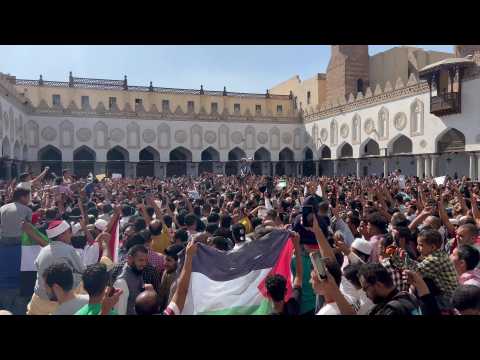 Protest at Al Azhar mosque in Cairo in solidarity with Palestinians