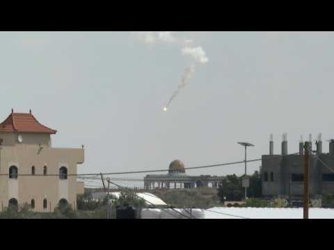 Rockets fired seen from closed commercial crossing between Israel, Gaza