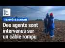 Tempête Ciaran : intervention d'Enedis sur un câble rompu à Vieux-Berquin