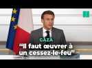 Emmanuel Macron appelle à « oeuvrer à un cessez-le-feu »