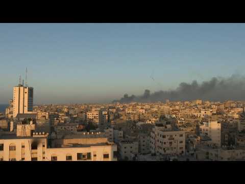Plumes of smoke billow over Gaza City