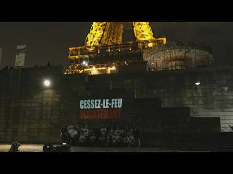 NGOs gather in front of the Eiffel Tower to call for immediate Gaza ceasefire