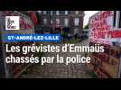 Les grévistes de la communauté Emmaüs de St-André-lez-Lille contraints par la police de ne plus manifesté sur le trottoir.