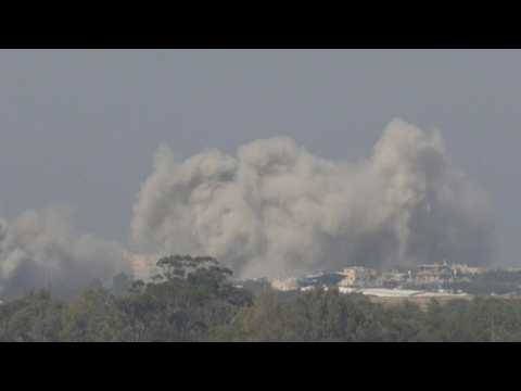 Heavy smoke billows as strikes hit Gaza, seen from Israel
