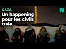 Un happening en soutien aux civils tués à Gaza au pied de la Tour Eiffel