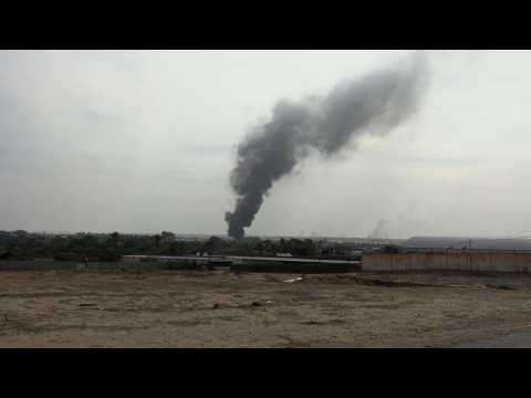Plume of smoke after Israeli airstrike north of Rafah