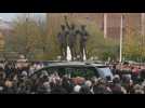 Bobby Charlton's funeral cortege passes by Old Trafford