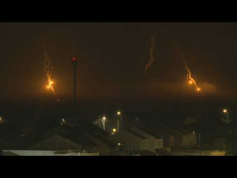 Flares over northern Gaza Strip, seen from Sderot