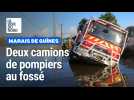 Inondations : deux camions de pompiers au fossé au Marais-de-Guînes