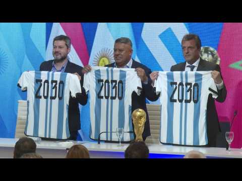 Officials present 2030 Argentina jersey after WC annoucement