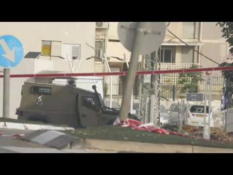 Israeli military vehicle near police station in Sderot