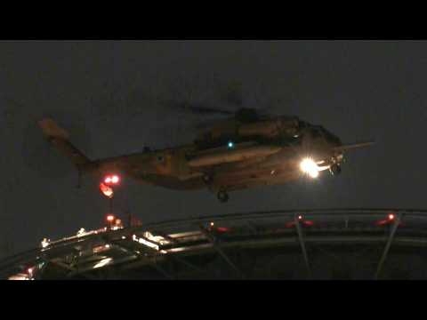 A helicopter carrying released Israeli hostages arrives at hospital in Tel Aviv