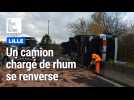 Lille : l'impressionnant relevage d'un camion chargé de rhum
