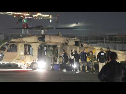 Arrival of hostage relatives by army helicopter to Israel's Sheba hospital