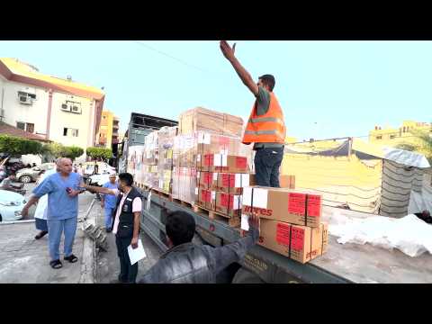 Medical aid arrives at Nasser Hospital in Khan Yunis, Gaza