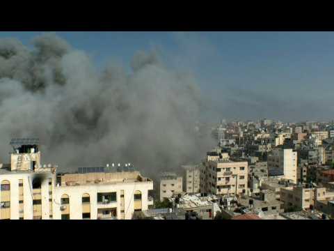Smoke rising following a strike on Gaza City