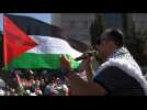 Demonstrators rally in Ramallah in solidarity with Gaza