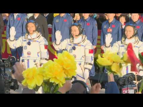 Chinese astronauts wave farewell ahead of Shenzhou-17 launch