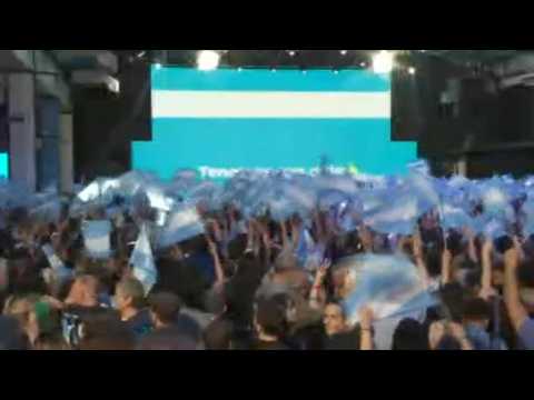 Supporters of Argentina's Massa celebrate partial poll results