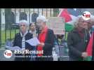 Elsa Renaut, présidente de la Ligue des droits de l'homme - Corsica s'exprime lors du rassemblement