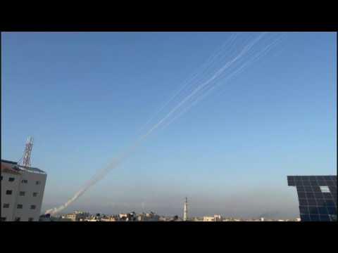 Smoke trails after rockets fired from Rafah towards Israel