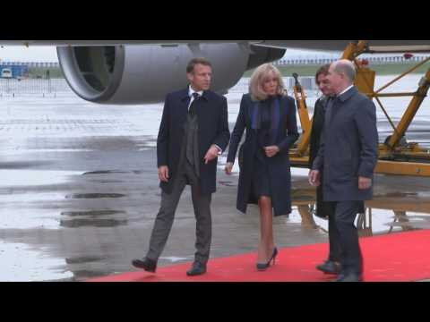 Emmanuel and Brigitte Macron arrive in Hamburg