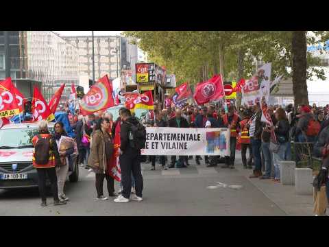 Protesters march for wages and gender equality in Rennes, France