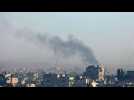 Smoke billows following Israeli strikes on Khan Yunis, seen from Rafah