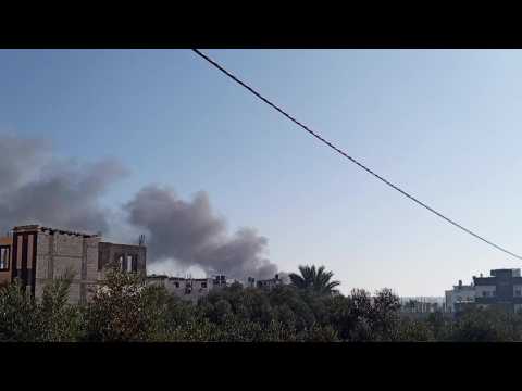 Smoke rises after Israeli strikes on Al-Maghazi refugee camp in central Gaza