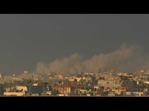 Smoke rises in Khan Yunis, seen from Rafah