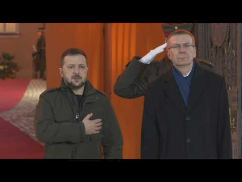 Ukraine's Zelensky welcomed by Latvian president during Baltic tour