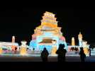 Chine: des touristes bravent le froid pour admirer les sculptures de glace à Harbin