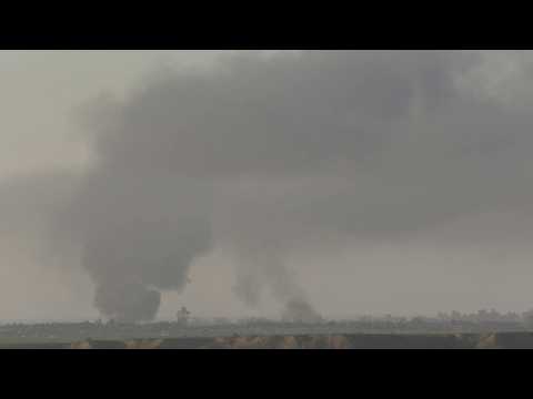 Plumes of smoke over Gaza, seen from Israel