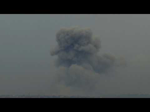 Smoke billows over Khan Yunis seen from Rafah in the southern Gaza Strip