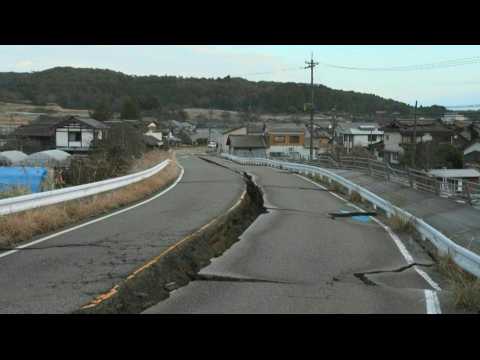 Damaged roads, buildings in Japan's Ishikawa prefecture after earthquake