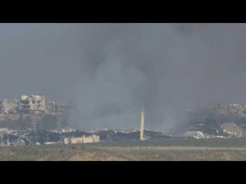 Smoke and destruction in Gaza, seen from Israel