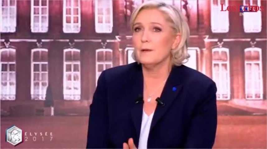 Illustration pour la vidéo Le Pen se défend d’être la « candidate du Front National » et attaque Macron