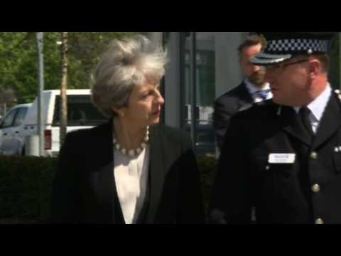 British PM Theresa May arrives in Manchester after bombing