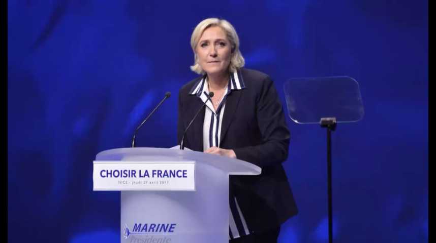 Illustration pour la vidéo Sortie de l’euro : Le Pen tente d’adoucir son discours