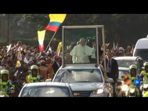 Popemobile takes Pope Francis into Bogota city centre