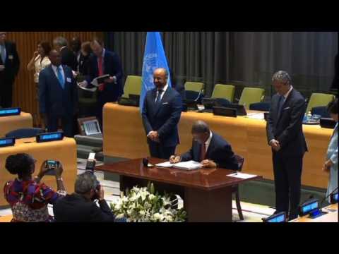 51 countries sign a treaty symbolically banning nuclear weapons